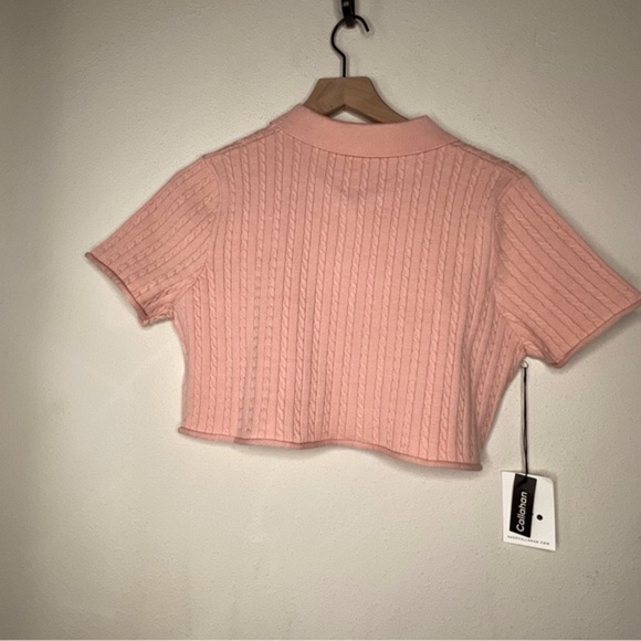 Callahan Daisy Polo Cropped Tee in Gossamer Pink, size S NWT - Picture 3 of 7